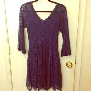 V-neck A-line lace blue dress long sleeve SP